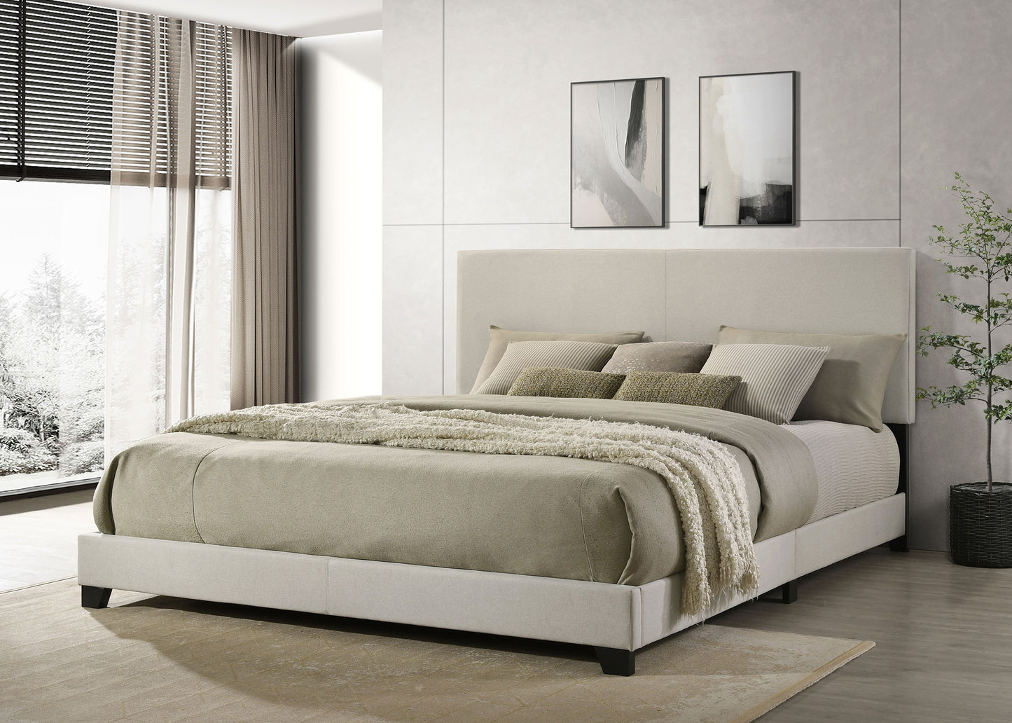 Dorian Fabric Upholstered  Panel Bed Cream