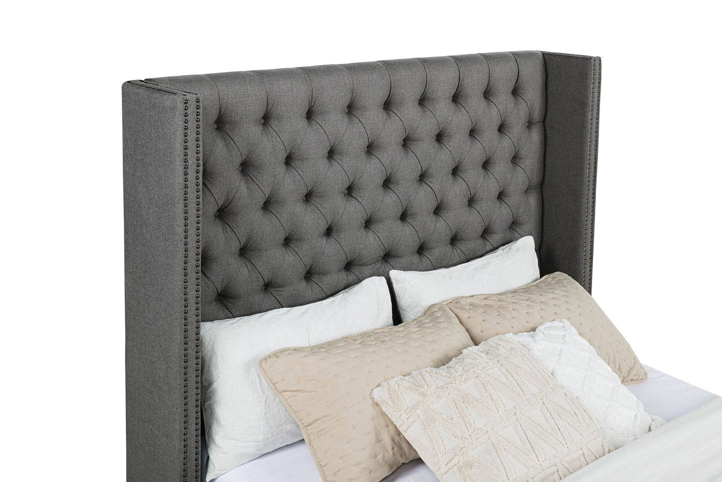 Bancroft Upholstered  Wingback Bed Grey