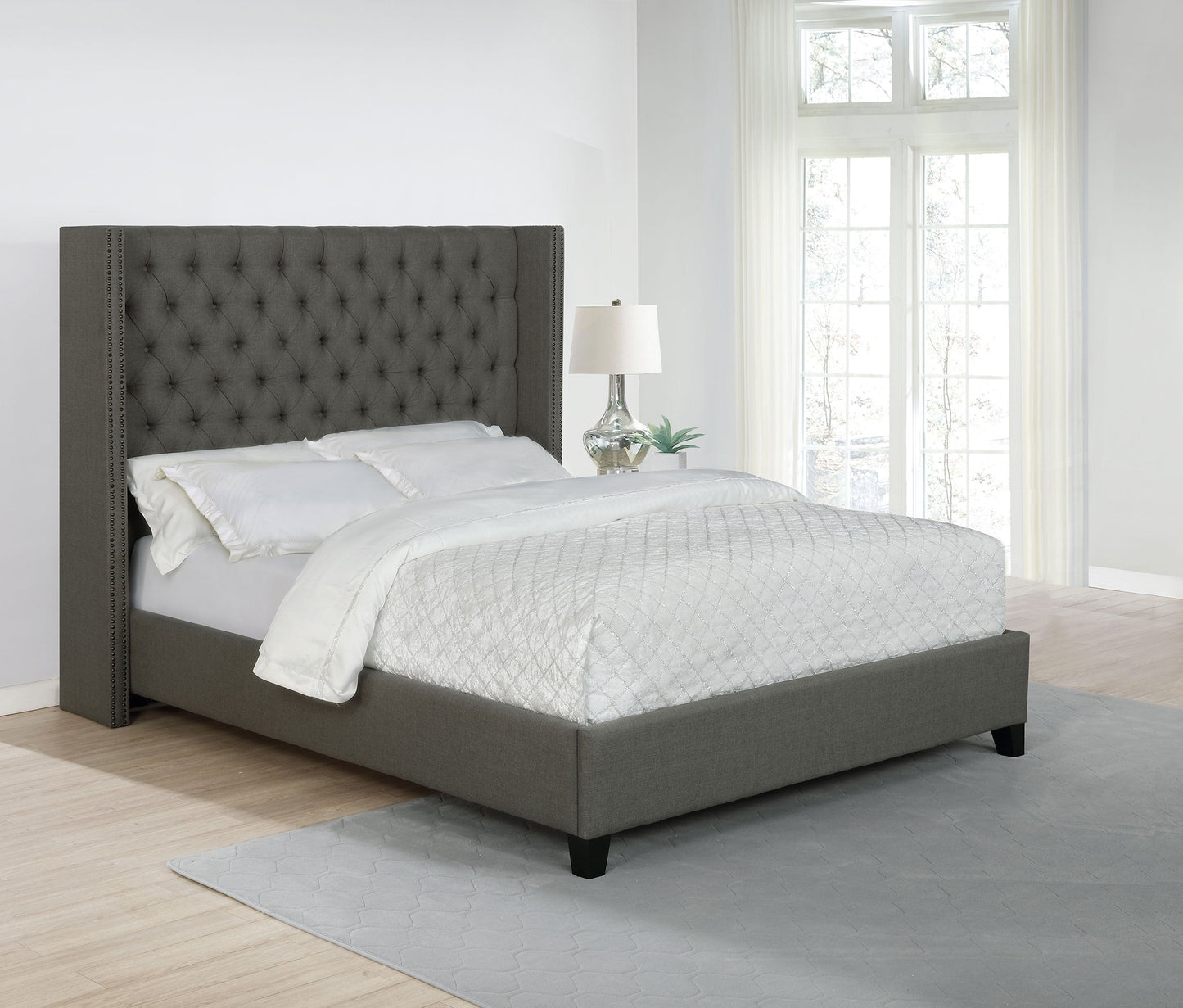 Bancroft Upholstered  Wingback Bed Grey