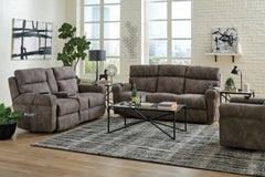 Tranquility Pewter Grey Lay Flat Reclining Loveseat With Console