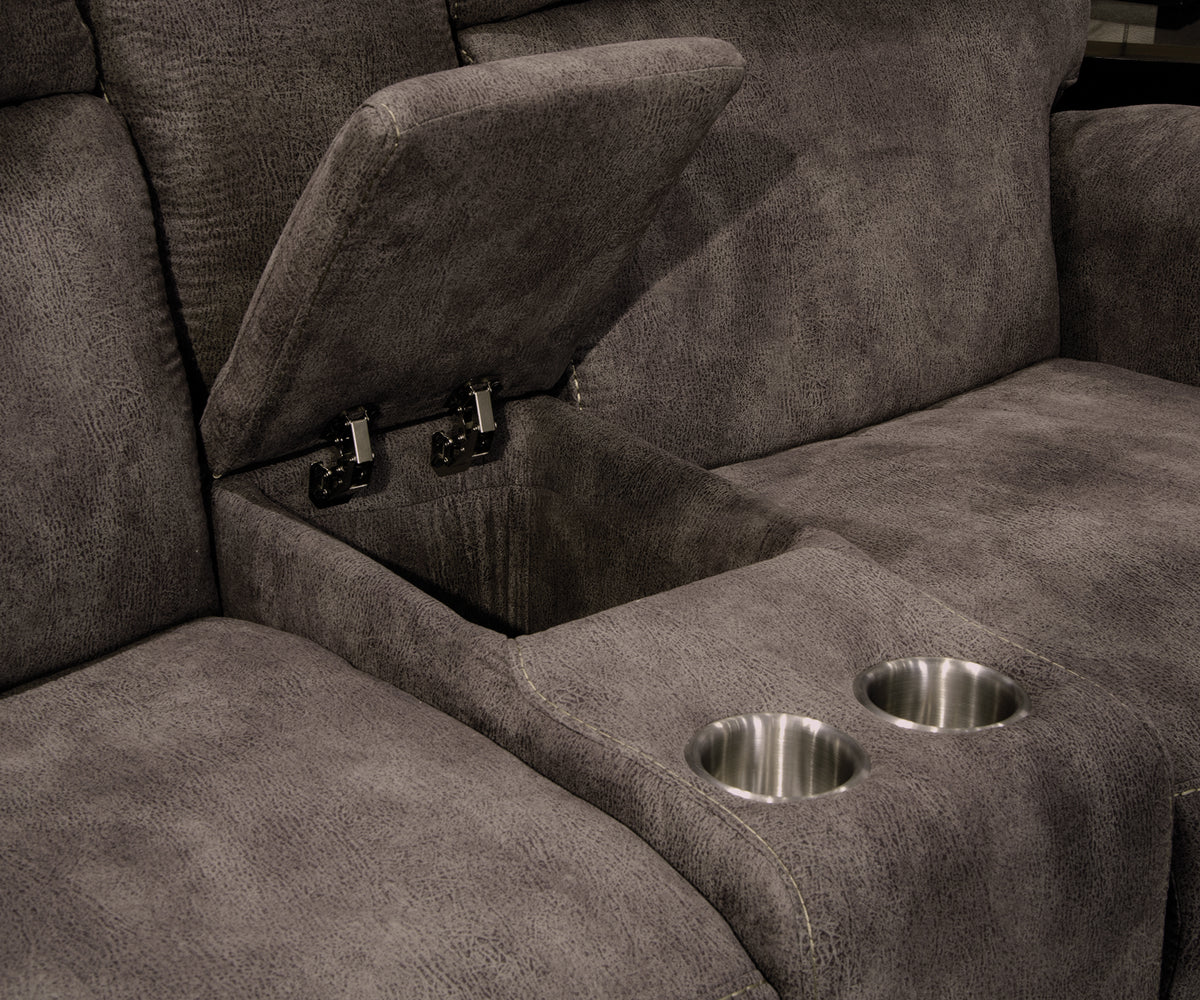 Tranquility Pewter Grey Lay Flat Reclining Loveseat With Console