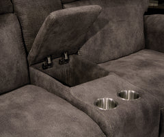 Tranquility Pewter Grey Lay Flat Reclining Loveseat With Console
