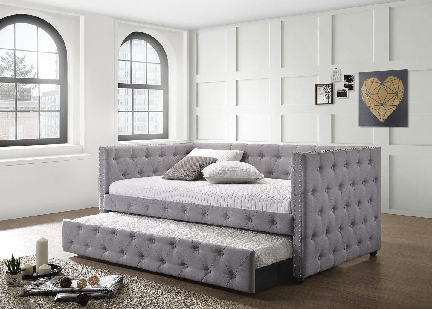 Mockern Upholstered Daybed with Trundle Grey