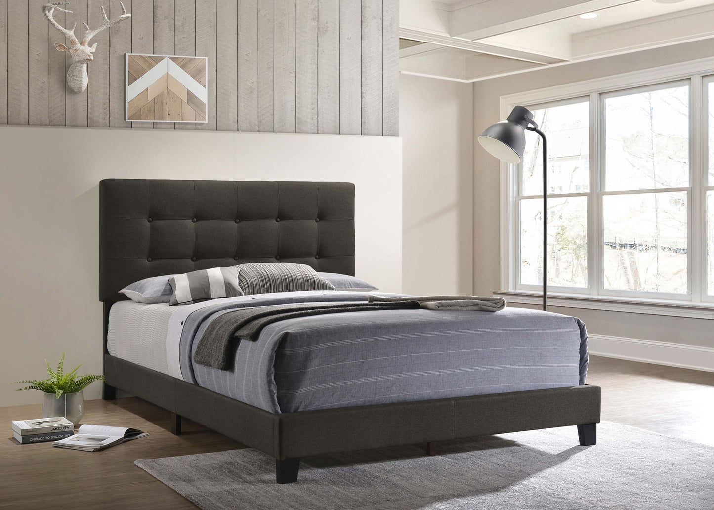 Mapes Upholstered Panel Bed Charcoal