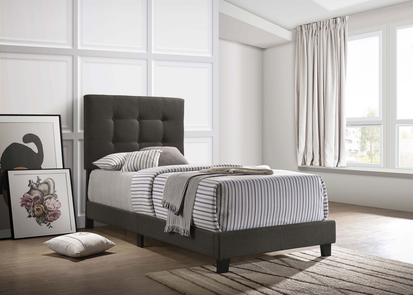 Mapes Upholstered Panel Bed Charcoal