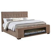 Cama Senna tapizada con visualizador de llamas y audio, color marrón