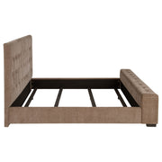 Cama Senna tapizada con visualizador de llamas y audio, color marrón