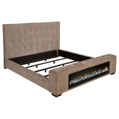 Cama Senna tapizada con visualizador de llamas y audio, color marrón