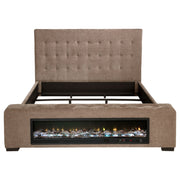 Cama Senna tapizada con visualizador de llamas y audio, color marrón