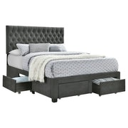 Cama tapizada con almacenaje Soledad gris claro