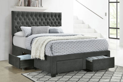 Cama tapizada con almacenaje Soledad gris claro