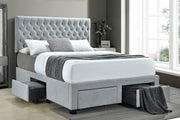 Cama tapizada con almacenaje Soledad gris claro