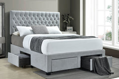 Cama tapizada con almacenaje Soledad gris claro