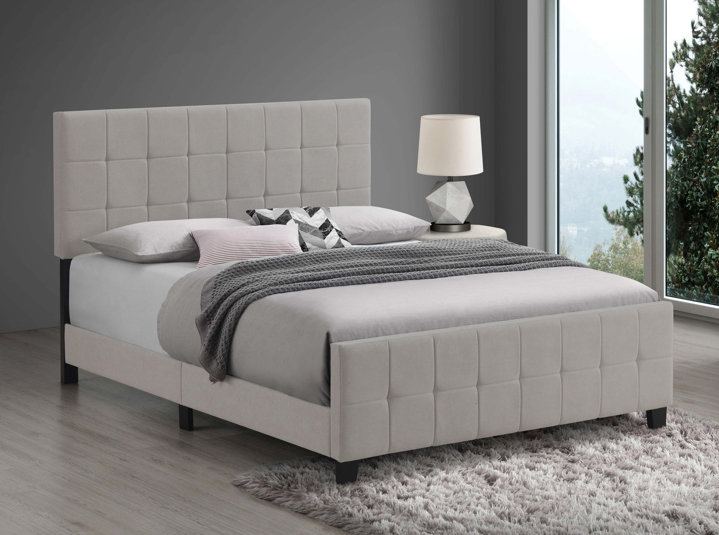 Cama con paneles tapizados Fairfield, color beige