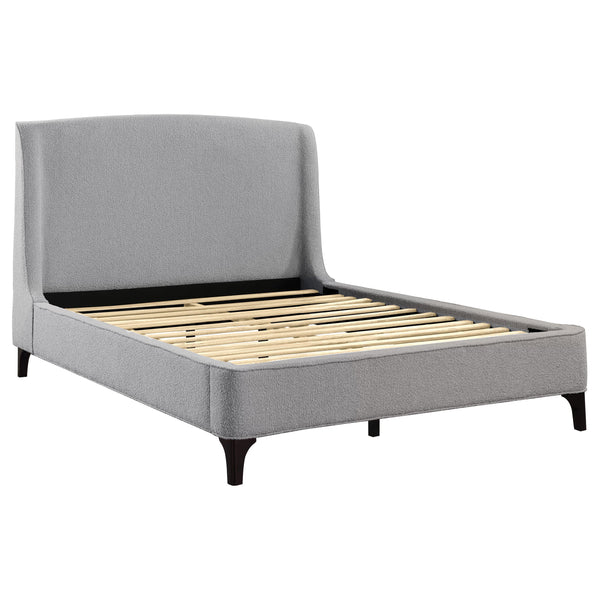 Cama Mosby tapizada con respaldo alto, color gris