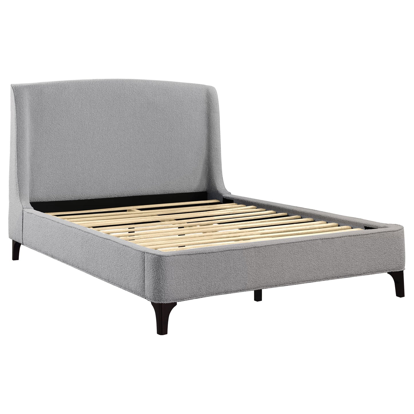 Cama Mosby tapizada con respaldo alto, color gris
