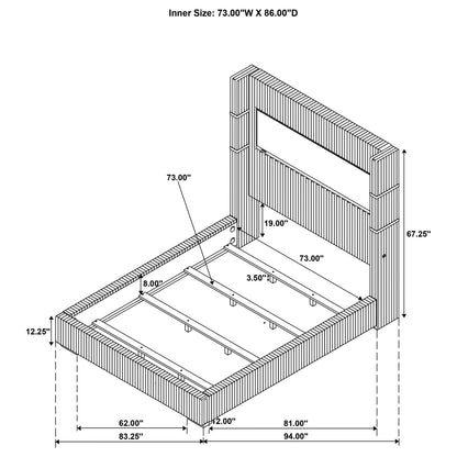 Cama Tisdall tapizada con visualizador de llamas