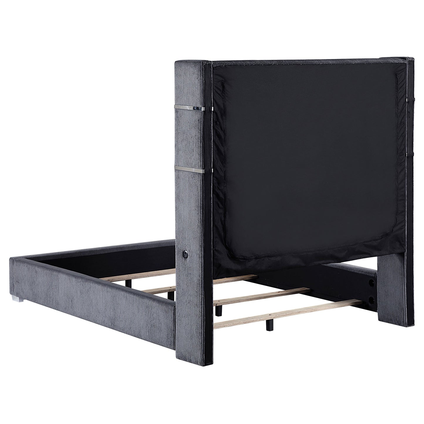 Cama Tisdall tapizada con visualizador de llamas