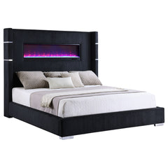 Cama Tisdall tapizada con visualizador de llamas