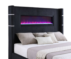 Cama Tisdall tapizada con visualizador de llamas