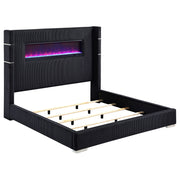 Cama Tisdall tapizada con visualizador de llamas