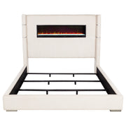 Cama Tisdall tapizada con visualizador de llamas