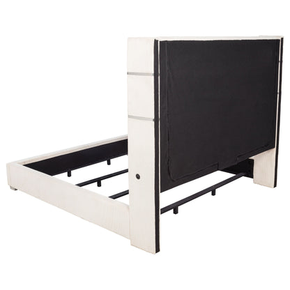 Cama Tisdall tapizada con visualizador de llamas