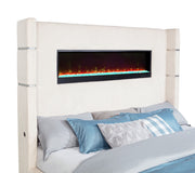 Cama Tisdall tapizada con visualizador de llamas