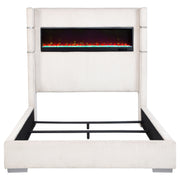 Cama Tisdall tapizada con visualizador de llamas