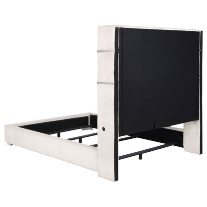 Cama Tisdall tapizada con visualizador de llamas