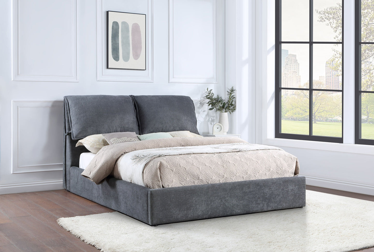 Cama tapizada Laurel en gris oscuro