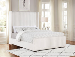 Cama tapizada Natasha de 65 pulgadas con respaldo alto, color crema