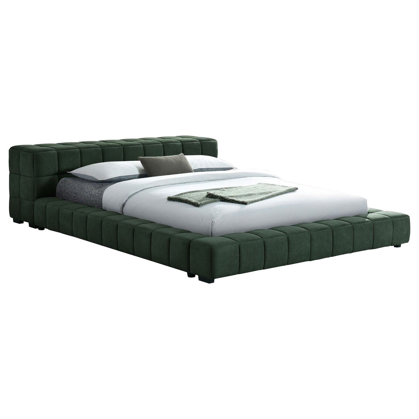 Cama tapizada Trinity Cal King con plataforma verde