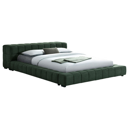Cama tapizada Trinity Cal King con plataforma verde