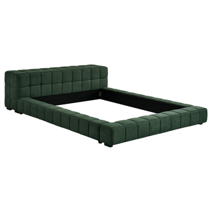 Cama tapizada Trinity Cal King con plataforma verde