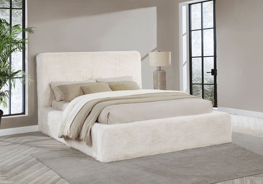 Rebecca Faux Fur Upholstered  Bed Cream