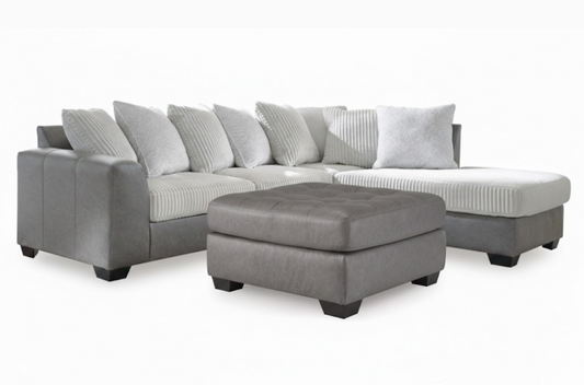 Clairette Court 2PC Sectional with Chaise & Oversized Ottoman Set