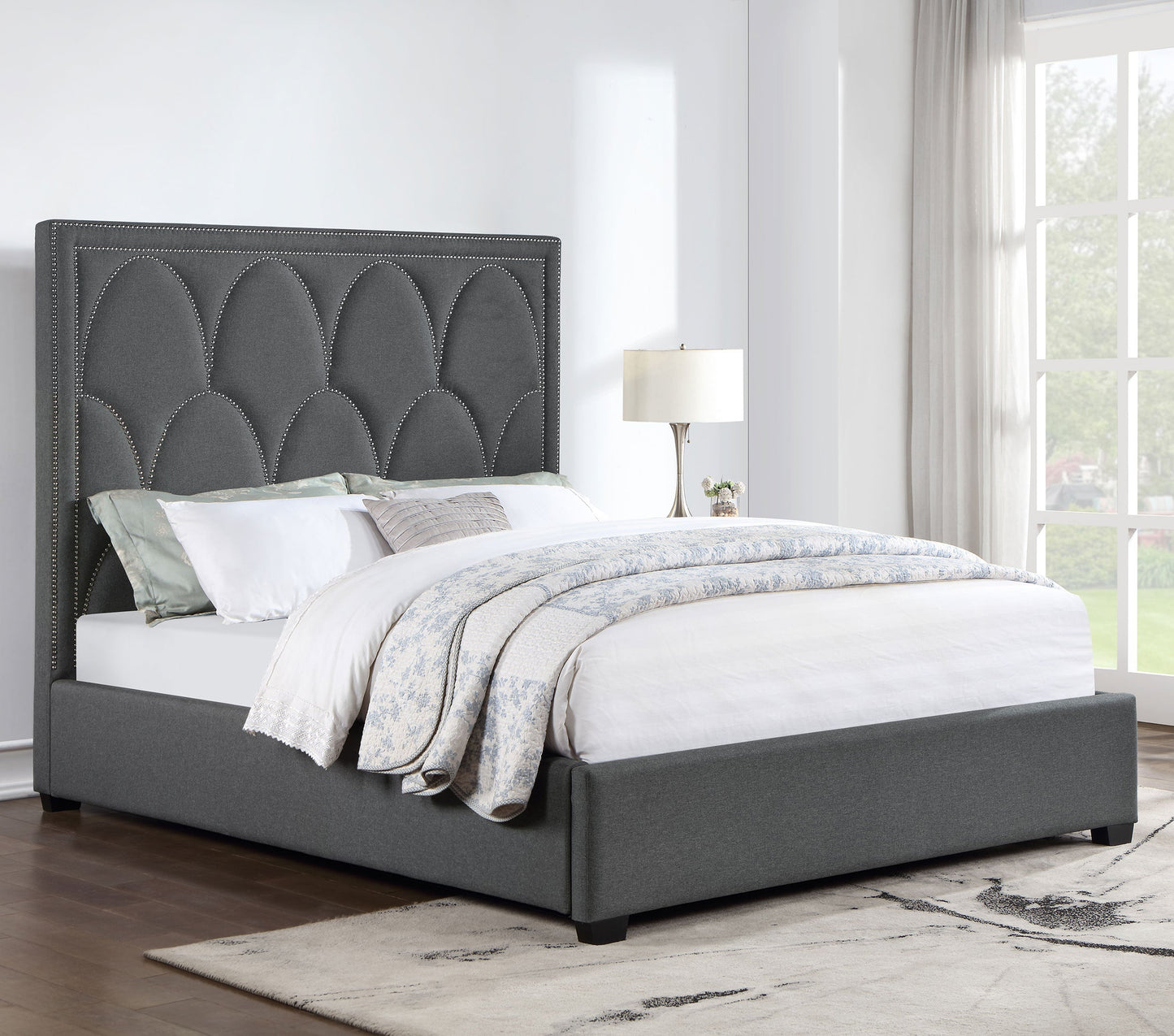 Bowfield Upholstered Panel Bed Charcoal