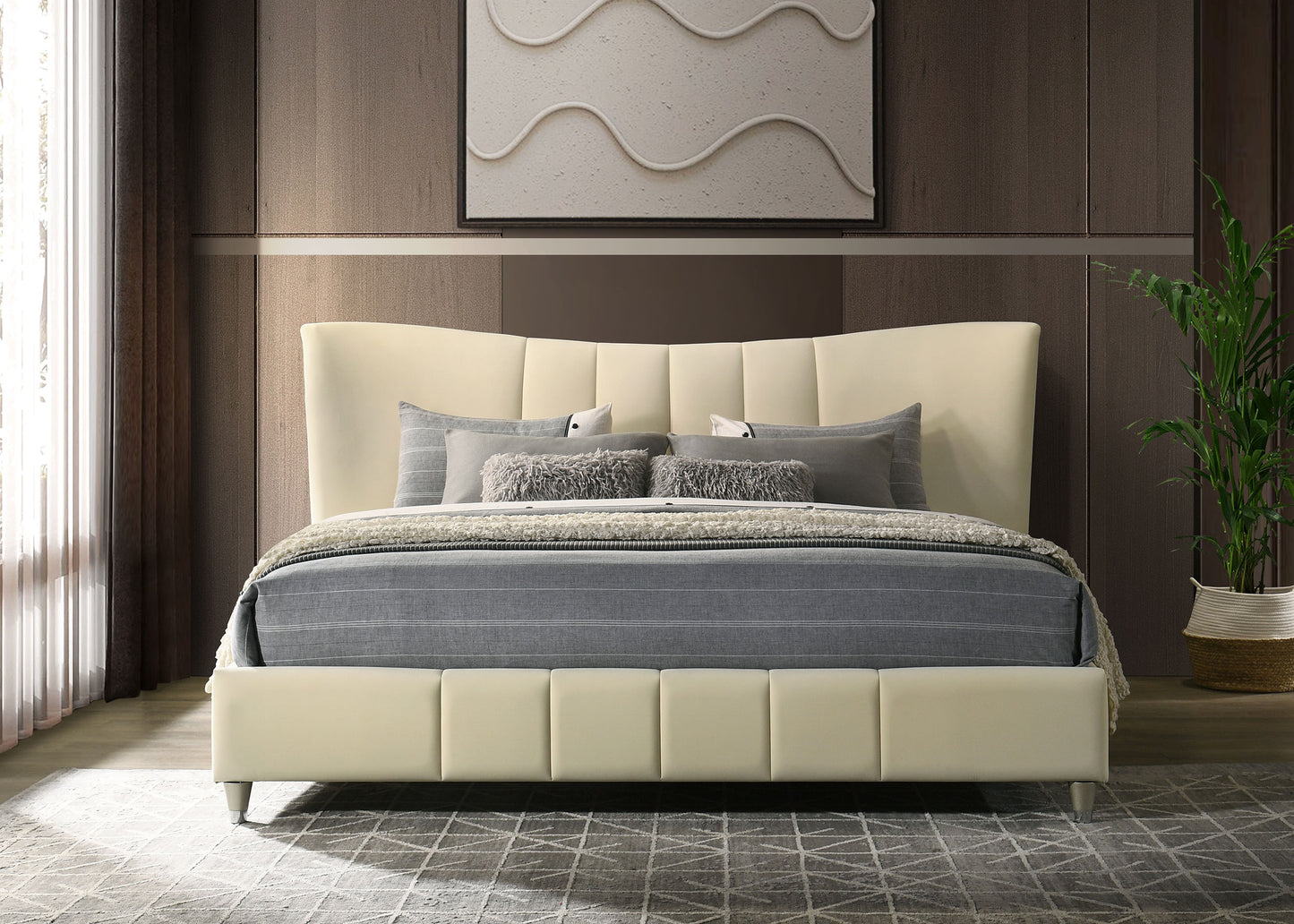 Evelyn Upholstered Panel Platform Bed Ivory