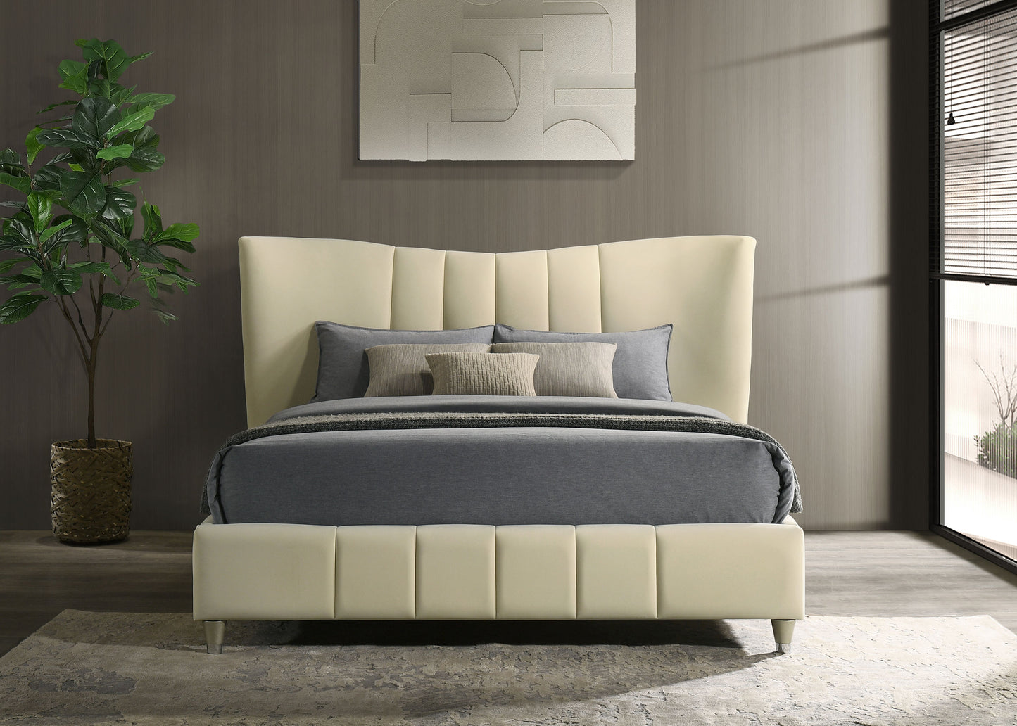 Evelyn Upholstered Panel Platform Bed Ivory