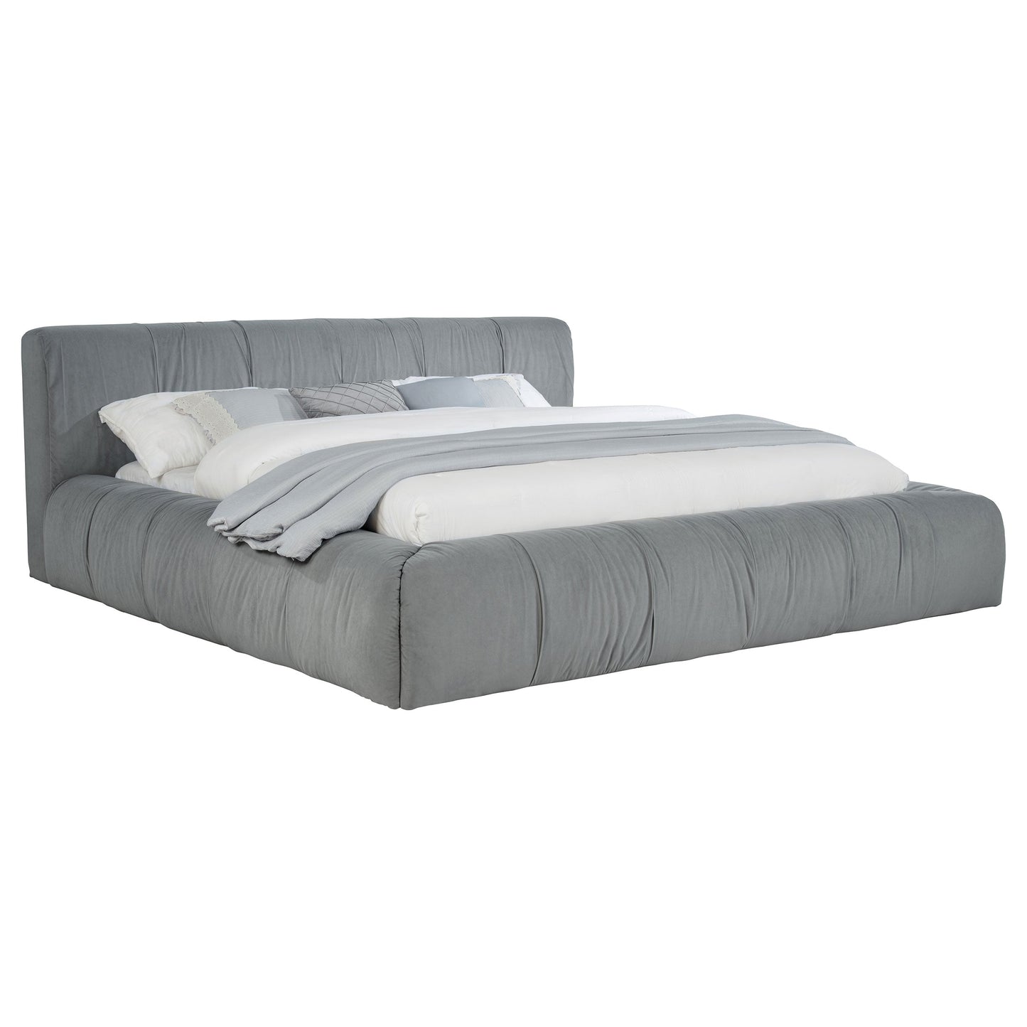 Cama de plataforma tapizada Wilshire gris