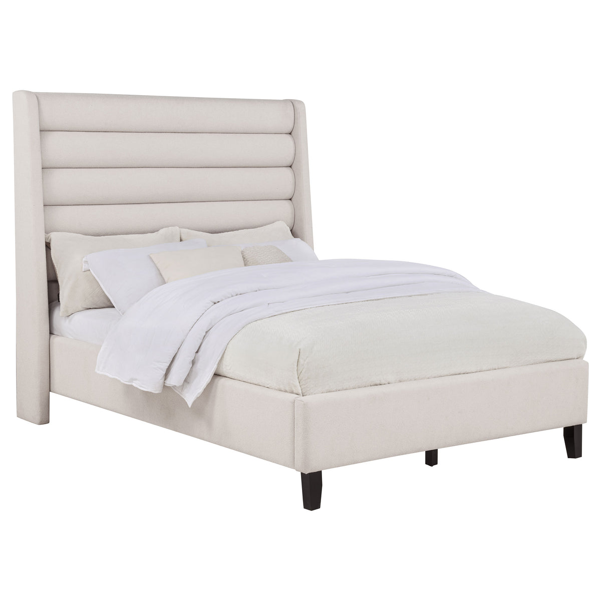 Leslie Upholstered Tufted Full Wingback Platform Bed Beige