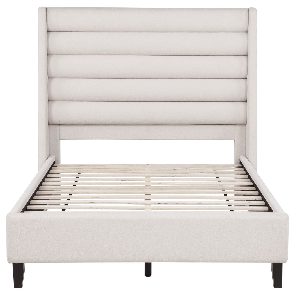 Leslie Upholstered Tufted Full Wingback Platform Bed Beige