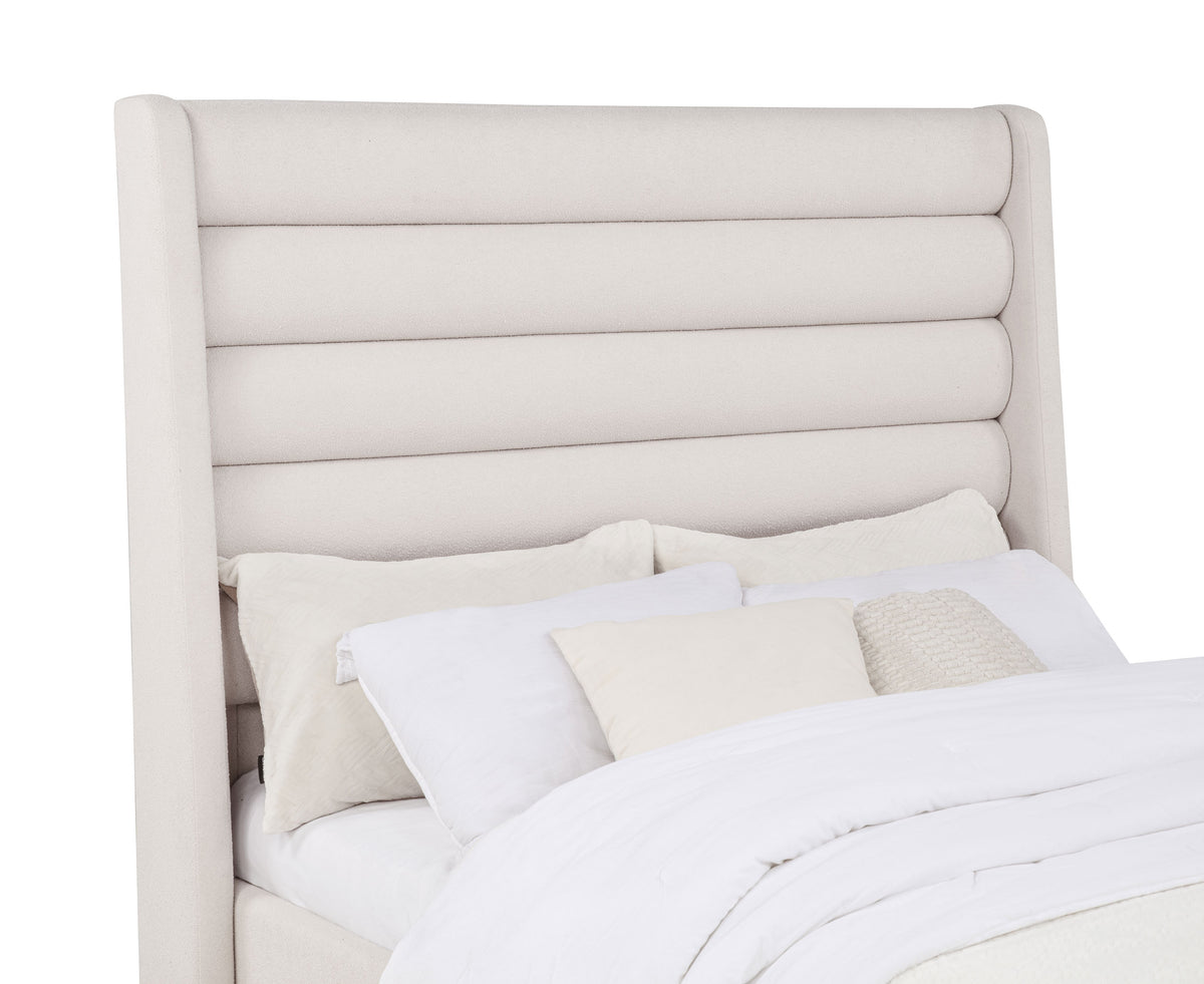 Leslie Upholstered Tufted Full Wingback Platform Bed Beige