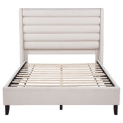 Leslie Upholstered Tufted Queen Wingback Platform Bed Beige