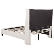Leslie Upholstered Tufted Queen Wingback Platform Bed Beige