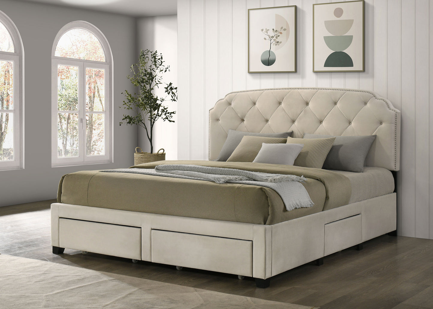 Marianna 4-drawer Upholstered Storage Bed Cream