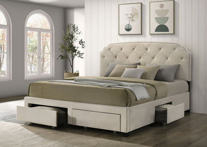 Marianna 4-drawer Upholstered Storage Bed Cream
