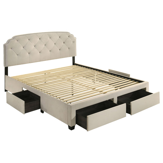 Marianna 4-drawer Upholstered Storage Bed Cream