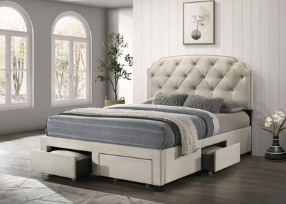 Marianna 4-drawer Upholstered Storage Bed Cream